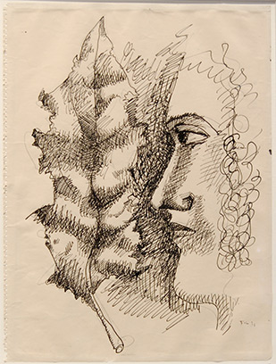 &lt;i&gt;Femme à la feuille&lt;/i&gt;, 1931 &lt;/br&gt;Pen and India ink &nbsp; &nbsp 14 3/8 x 10 1/2 inches (36.5 x 26.7 cm)