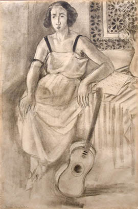 &lt;i&gt;Femme assise à la guitare&lt;/i&gt;, 1921-23 &lt;/br&gt;Charcoal on paper &nbsp; 18 1/2 x 12 1/4 inches